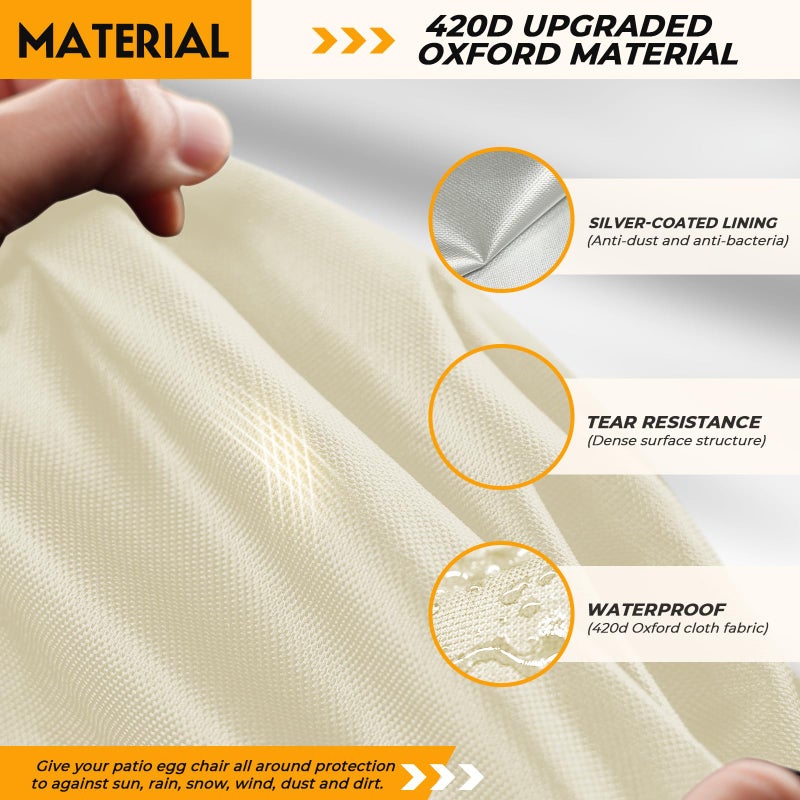 Uthem Double Egg Chair Cover Waterproof 420D Oxford Hanging Outdoor Furniture Covers for Patio Wicker Egg Swing Cocoon Chair, 91x80 Inches,Beige - Image 2